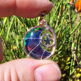 Moon and Stars Rainbow Aurora Opal Pendant In 14kt Rose Gold Fill and Sterling Silver