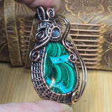 Malachite Chrysocolla Pendant - Intricate Wire Wrap Antiqued Copper