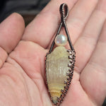 Crazy Lace Agate Pendant Real Pearl - Copper Wire Wrap