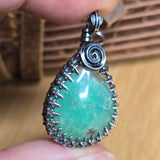 Marlborough Chrysoprase Pendant - Oxidized Sterling Silver Gallery Wrap