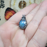 Aqua Blue Faceted Labradorite Antiqued Sterling Silver Pendant