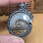 Gemshell Spiral Fossil Pendant - Agate + Quartz in Sterling