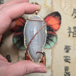Agate Slice Pendant with Crystals – Copper Wrap