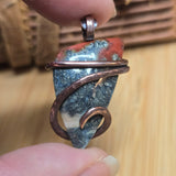 Fiery Opal Pendant Marcasite Inclusions - Copper Wrapped