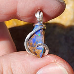 Boulder Opal Pendant - Sterling Silver Blue Green Flash