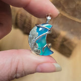 Marcasite Agate Moon – Sterling Silver + Green Blue Aurora Opal