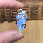 White Plume Agate + Purple-Blue Aurora Opal Pendant – 14kt Rose Gold Fill Tension Set