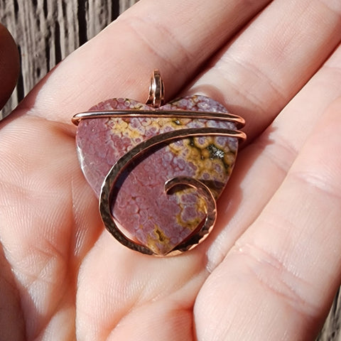 Pink River Jasper Heart Pendant in 14kt Rose Gold Fill - Rock Your World 