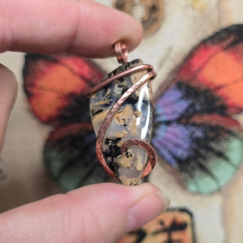 Dendritic Tiger Agate Pendant in Copper – Indonesian Plume Agate