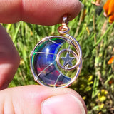Moon and Stars Rainbow Aurora Opal Pendant In 14kt Rose Gold Fill and Sterling Silver