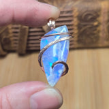 White Plume Agate + Purple-Blue Aurora Opal Pendant – 14kt Rose Gold Fill Tension Set