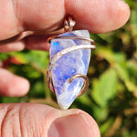 White Plume Agate + Purple-Blue Aurora Opal Pendant – 14kt Rose Gold Fill Tension Set