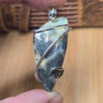 Marcasite Plume Agate Pendant in Sterling – Forged Embrace Setting