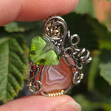 Swazi Rose Agate Pumpkin Pendant - Sterling Silver 14kt Gold Fill Czech Glass