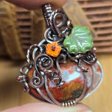 Moroccan Seam Agate Pumpkin Pendant - Copper Wire Wrap Setting