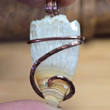 Crazy Lace Agate Pendant with Crystal Crown – Copper Setting