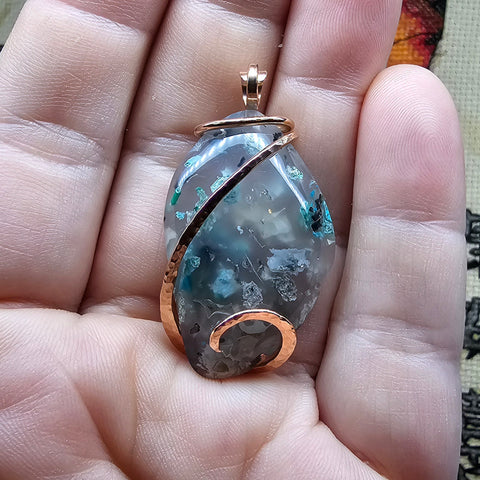 56ct Gem Silica with Native Copper Pendant in 14kt Rose Gold Filled