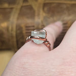 Aquamarine Crystal Ring sz 9 – Raw Termination in Forged Copper