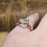 Aquamarine Crystal Ring sz 9 – Raw Termination in Forged Copper