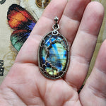 Rainbow Labradorite Tree of Life Pendant Necklace in Sterling Silver