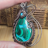 Malachite Chrysocolla Pendant - Intricate Wire Wrap Antiqued Copper