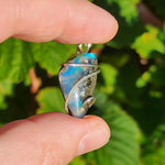 Teal Blue Marcasite Agate with Aurora Opal – Sterling Silver Pendant