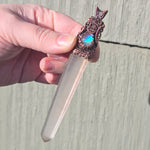 Aurora Opal Copper Wand Wire Wrap Pendant – Large 5" Quartz Crystal for Ritual, Healing or Display