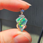 Rose Cut Rainbow Aurora Opal Pendant In Hammered Sterling Silver with 20 Inch Chain