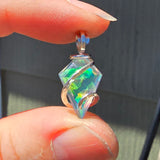 Rose Cut Rainbow Aurora Opal Pendant In Hammered Sterling Silver with 20 Inch Chain