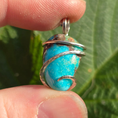 Sky Blue Turquoise with Red-Brown Matrix Pendant – Sterling Silver