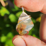 Golden Green Red Moss in White Chalcedony – Sterling Silver Pendant
