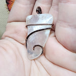 White Lacey Agate Triangle Pendant in Hammered Copper