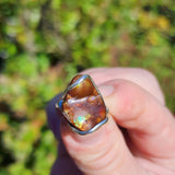 Aquas Calientes Fire Agate Ring sz 8 – Forged Embrace in Sterling Silver