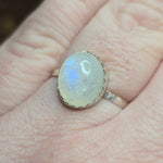 Moonstone Ring sz 10.5 – Blue Glow with Golden Spark in Sterling Silver