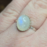 Moonstone Ring sz 10.5 – Blue Glow with Golden Spark in Sterling Silver