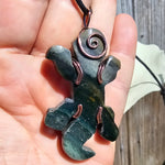 Lizard Green Moss Agate Carving Pendant in Copper