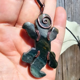 Lizard Green Moss Agate Carving Pendant in Copper
