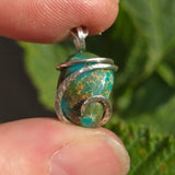 Turquoise Pendant 9ct Chunky Blue-Green - Hammered Sterling Silver