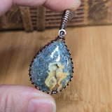 Marcasite Agate Geode Pendant - Patterned Copper Wire Wrap