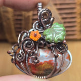 Moroccan Seam Agate Pumpkin Pendant - Copper Wire Wrap Setting