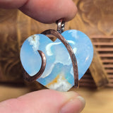 White Sky Plume Agate Heart Pendant – Recycled Copper
