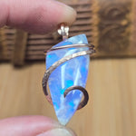 White Plume Agate + Purple-Blue Aurora Opal Pendant – 14kt Rose Gold Fill Tension Set