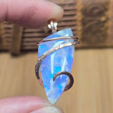 White Plume Agate + Purple-Blue Aurora Opal Pendant – 14kt Rose Gold Fill Tension Set