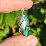 Marcasite Chalcedony on Caribbean Green Aurora Opal – Sterling Silver Pendant
