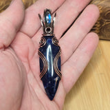 Blue Sodalite Labradorite Pendant – Copper Flow + Night Sky Flame