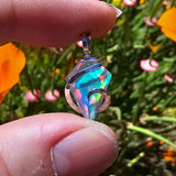Faceted Rainbow Aurora Opal Pendant In Hammered Sterling Silver with 20 Inch Chain - Rock Your World 