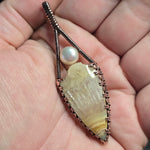 Crazy Lace Agate Pendant Real Pearl - Copper Wire Wrap