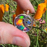 Moon and Stars Rainbow Aurora Opal Pendant In 14kt Rose Gold Fill and Sterling Silver