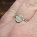 Moonstone Ring sz 11 – Golden + Ice Blue Flash Sterling Silver