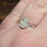 Moonstone Ring sz 11 – Golden + Ice Blue Flash Sterling Silver